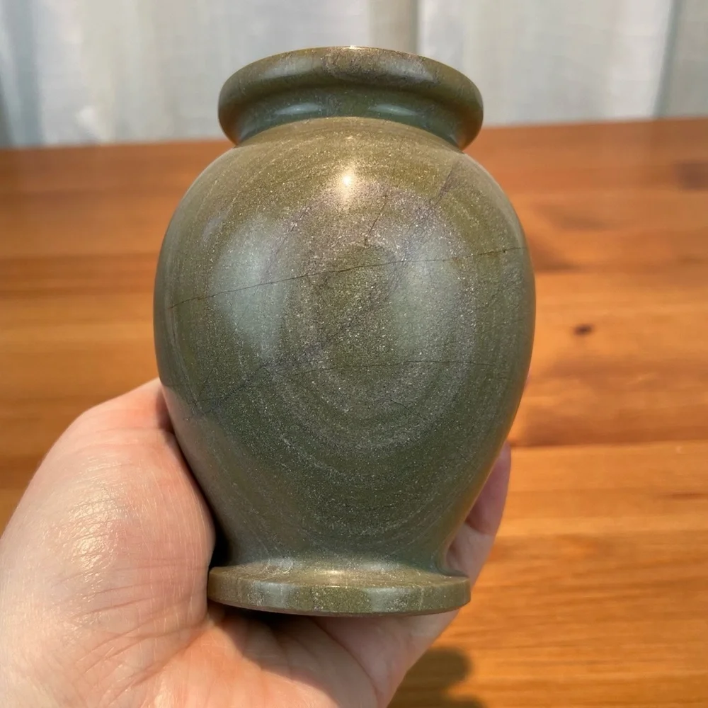 VTG Carved Stone Marble Miniature Bud Vase 4” Tall Green Earth Tone Natural - Picture 10 of 16